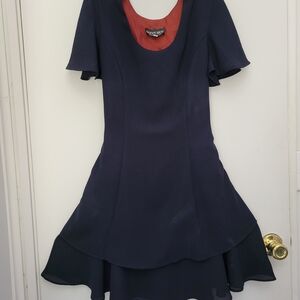 Navy Fit-and-Flare Short Sleeve Dress